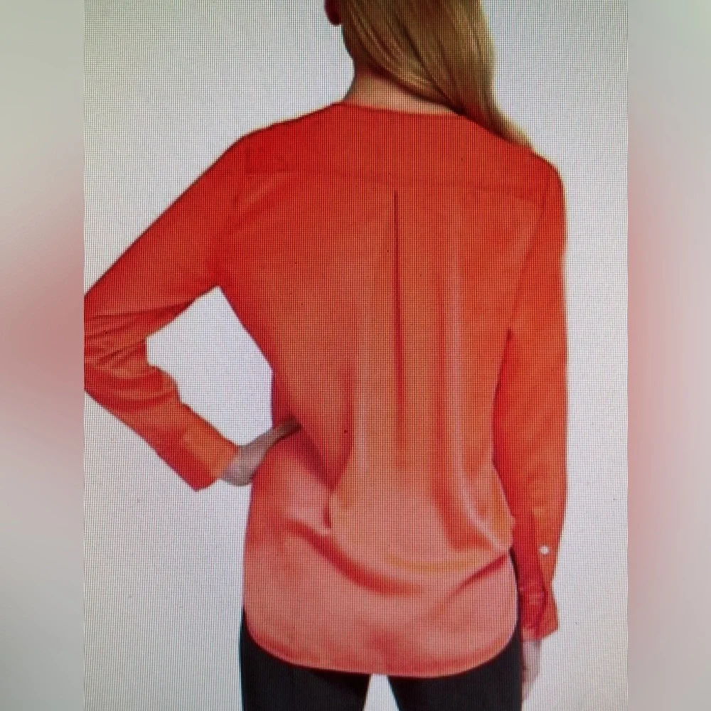 DKNY HIGH LOW FAUX WRAP BLOUSE SIZE MEDIUM IN ORANGE NWT! - Picture 2 of 4